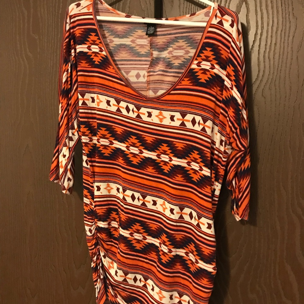 Orange Aztec Print Quarter Sleeve